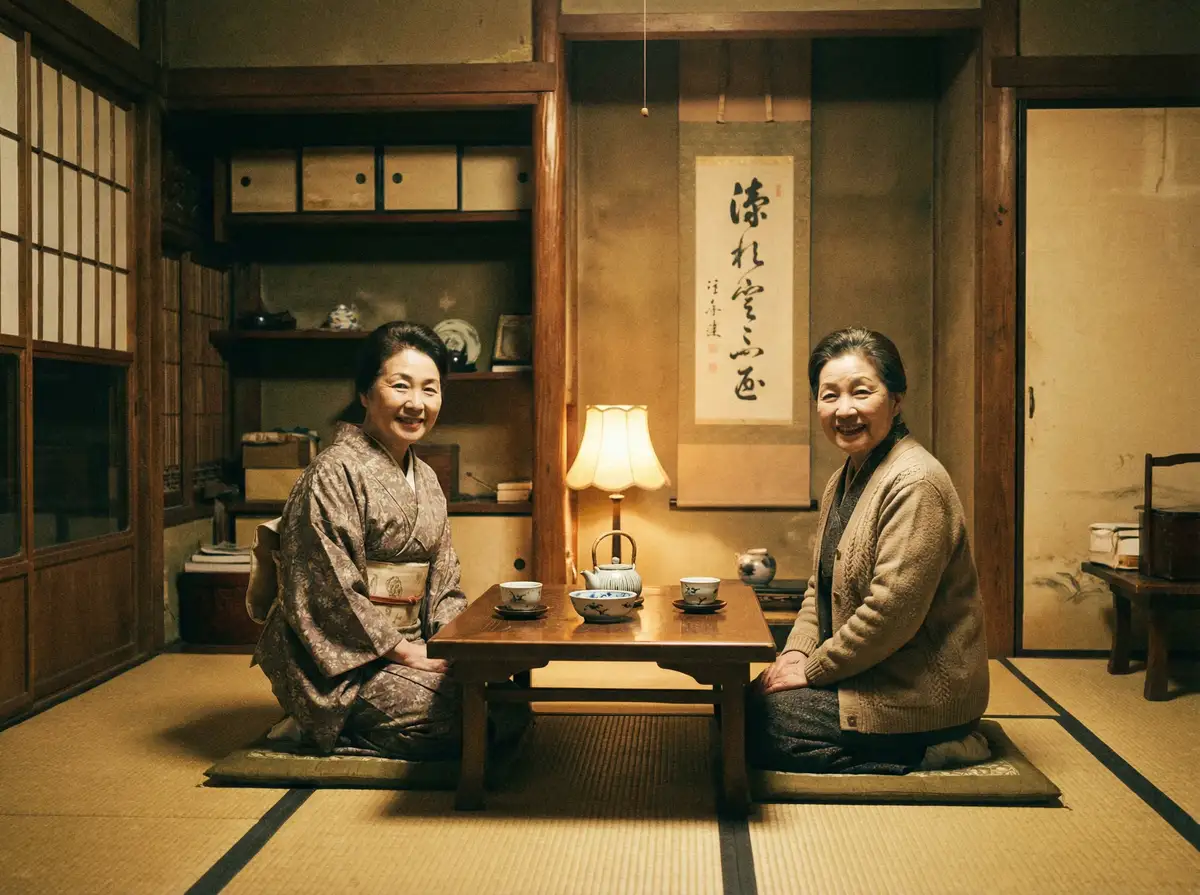 两位优雅的 四虎视频 - 四虎视频首页 | 高清视频在线观看平台 | 影视大片每日更新 在日式茶室中品茶交谈